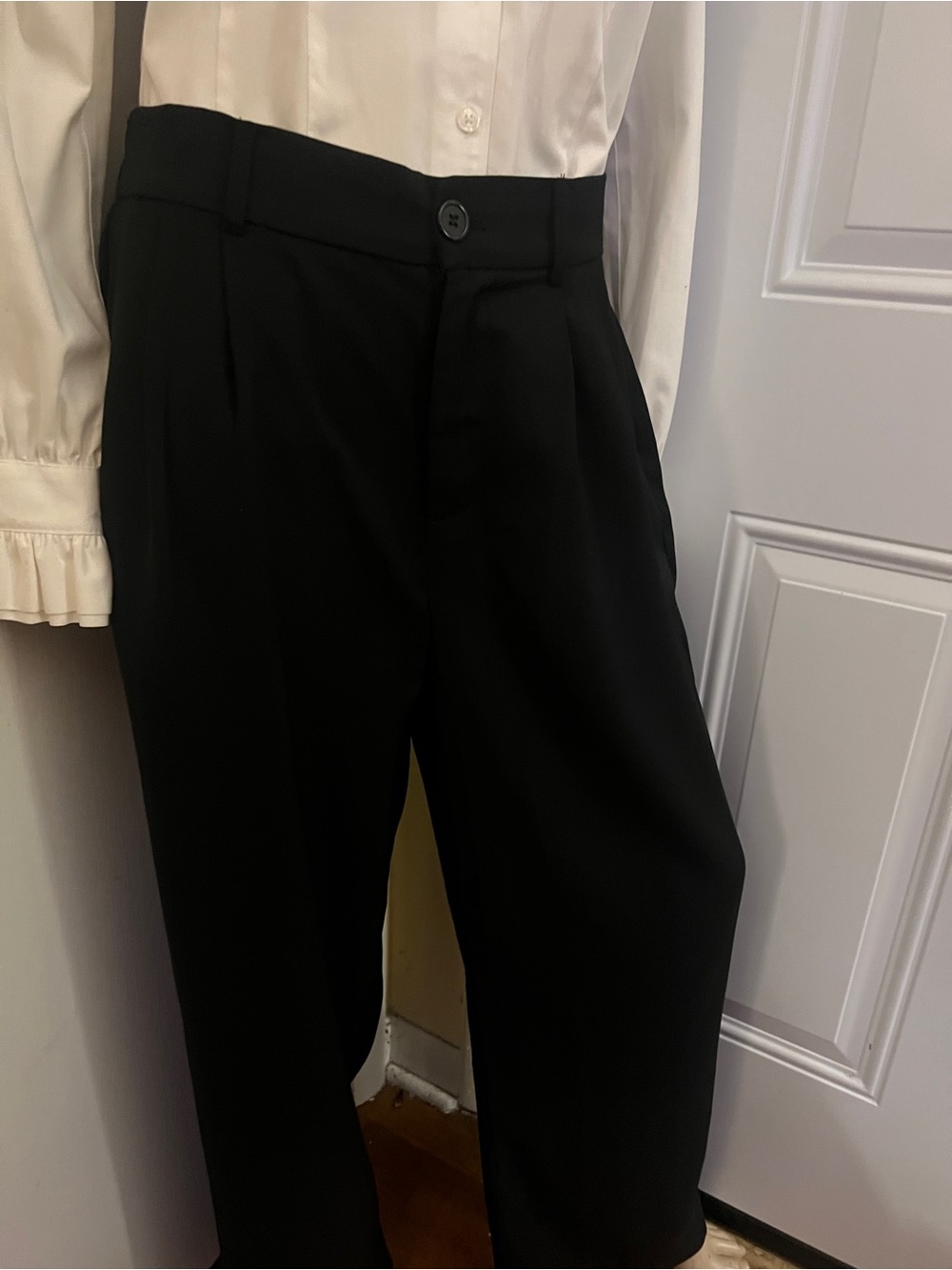 Black Pleated Women’s Dress Pants and Cardigan